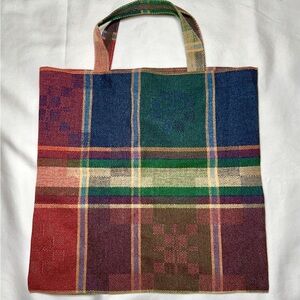 Tartan Like Pattern Canvas Tote Bag. 11.5” Tall and 11.75” across.